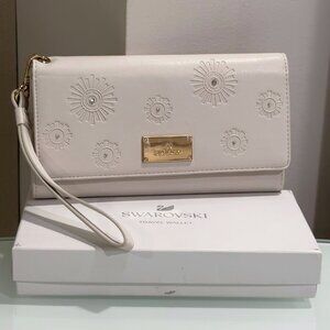 Swarovski Crystal Clutch Wristlet Travel Wallet in Sand Beige